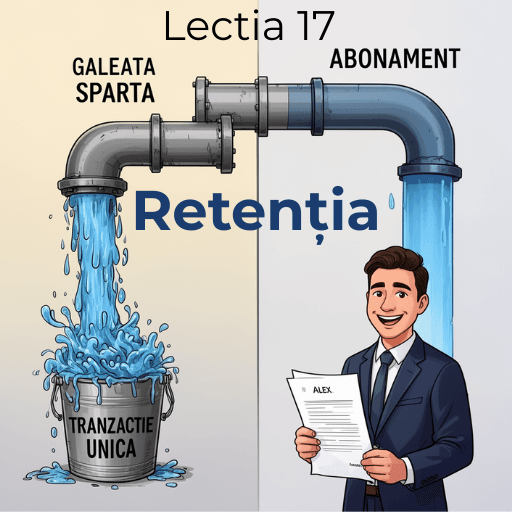 Lecția 17 Euro Agency - Modelul de Abonament la Curățenie Verde. Diferența dintre vânzarea unică și venitul recurent prin fidelizarea clienților lui Alex.