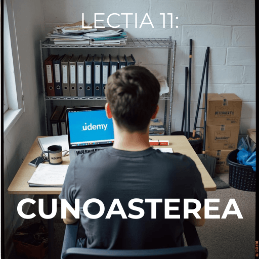 Tanar antreprenor firma curatenie studiind curs business pe Udemy - Lectia 11 Cunoasterea